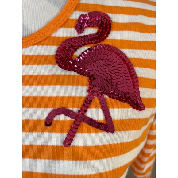 Quacker Factory XS Orange & White Striped Flamingo Top - Picture 4 of 6